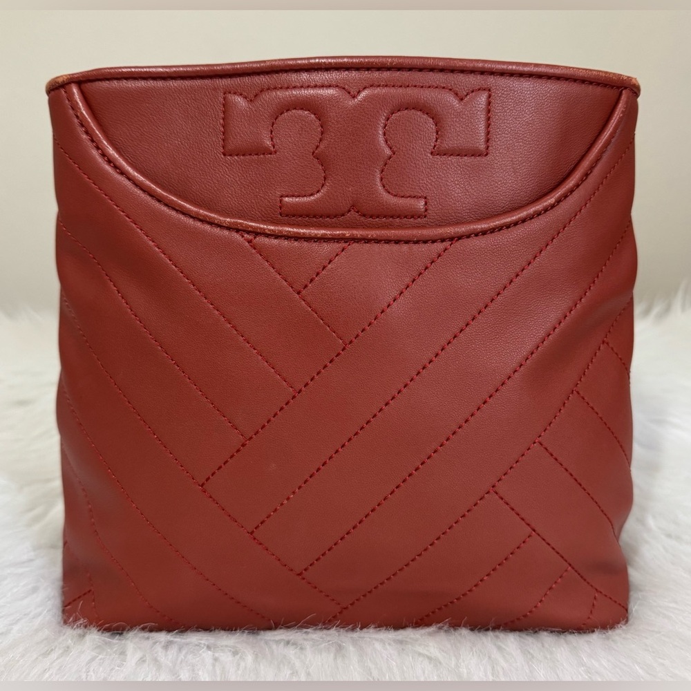 RARE Tory Burch Small Alexa Convertible Tote Bag Quilted Lambskin Rust Gold EUC - Picture 3 of 15